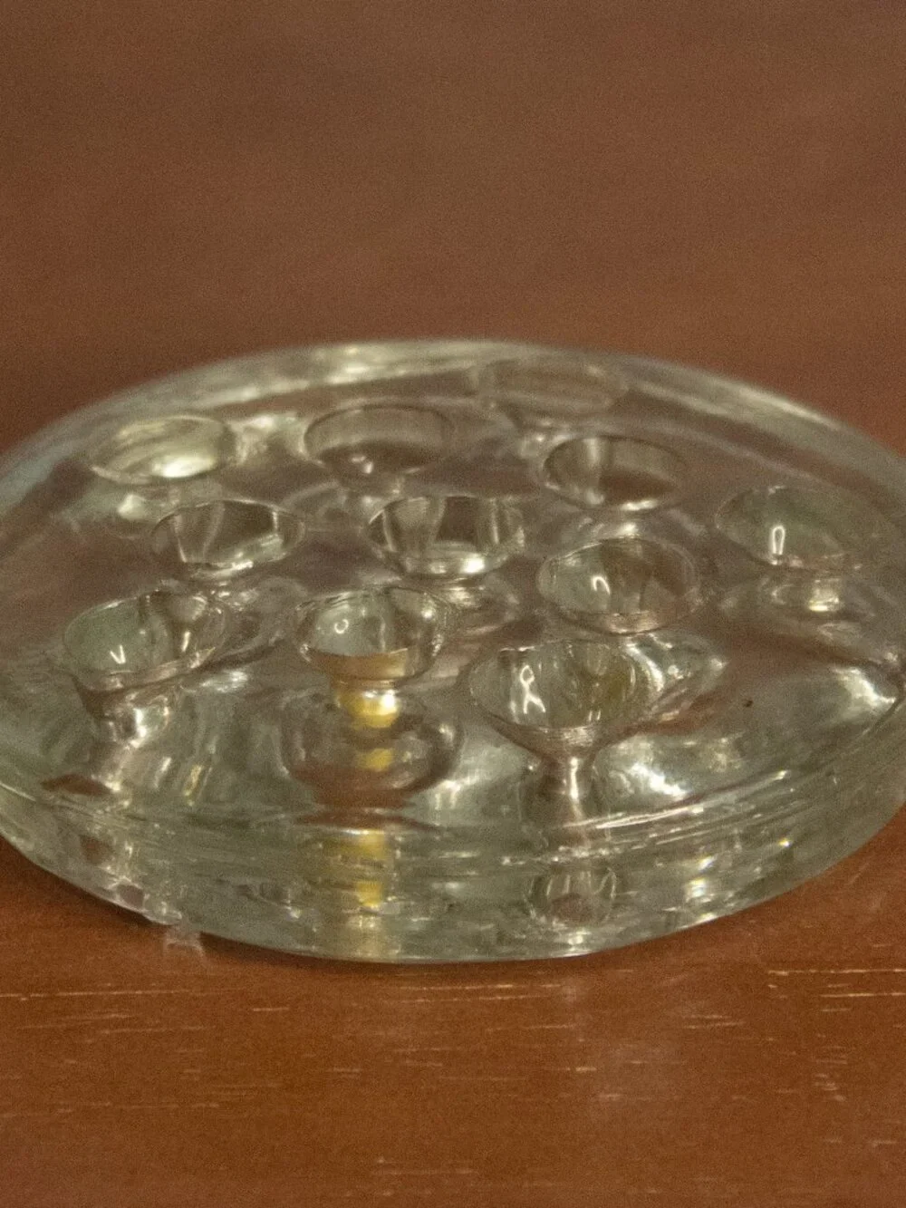 Flower Frog Vintage Clear Glass 11 Holes 3.5 Inch